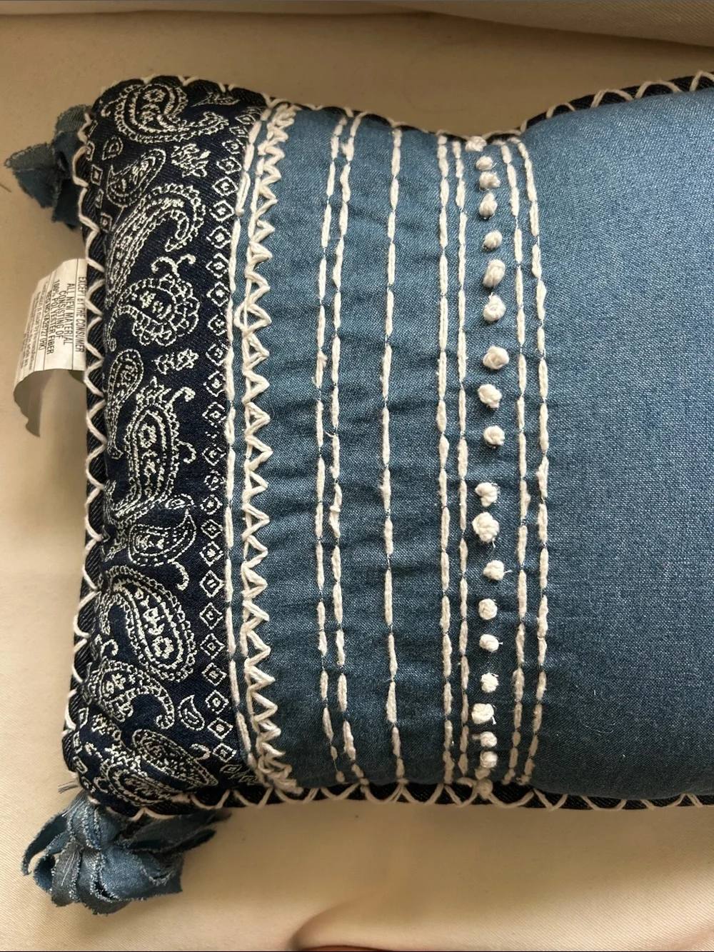 ASHLAND  BLUE LUMBAR PILLOW W TASSELS 20x12